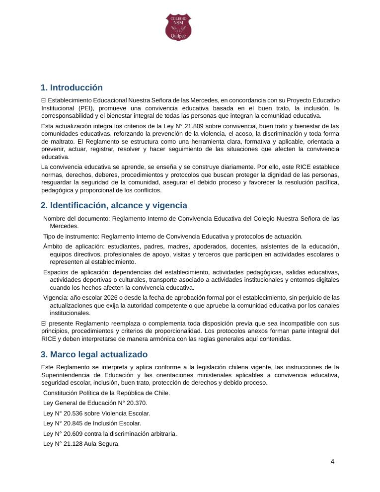 Página 4 del RICE Colegio NSM