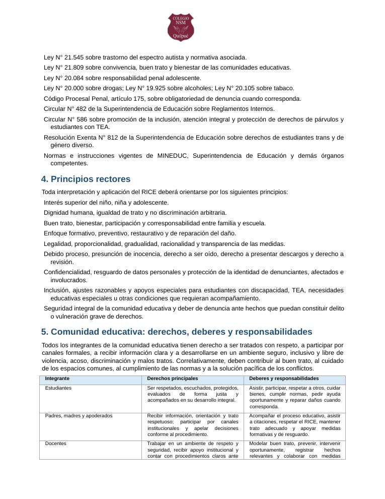 Página 5 del RICE Colegio NSM