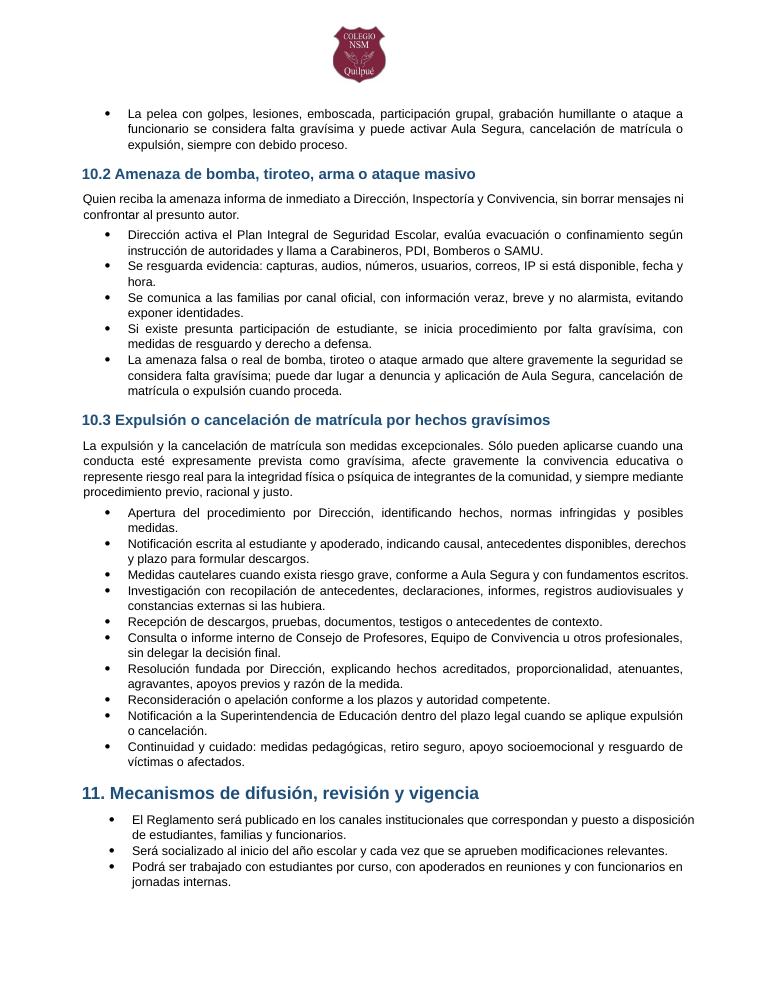 Página 9 del RICE Colegio NSM