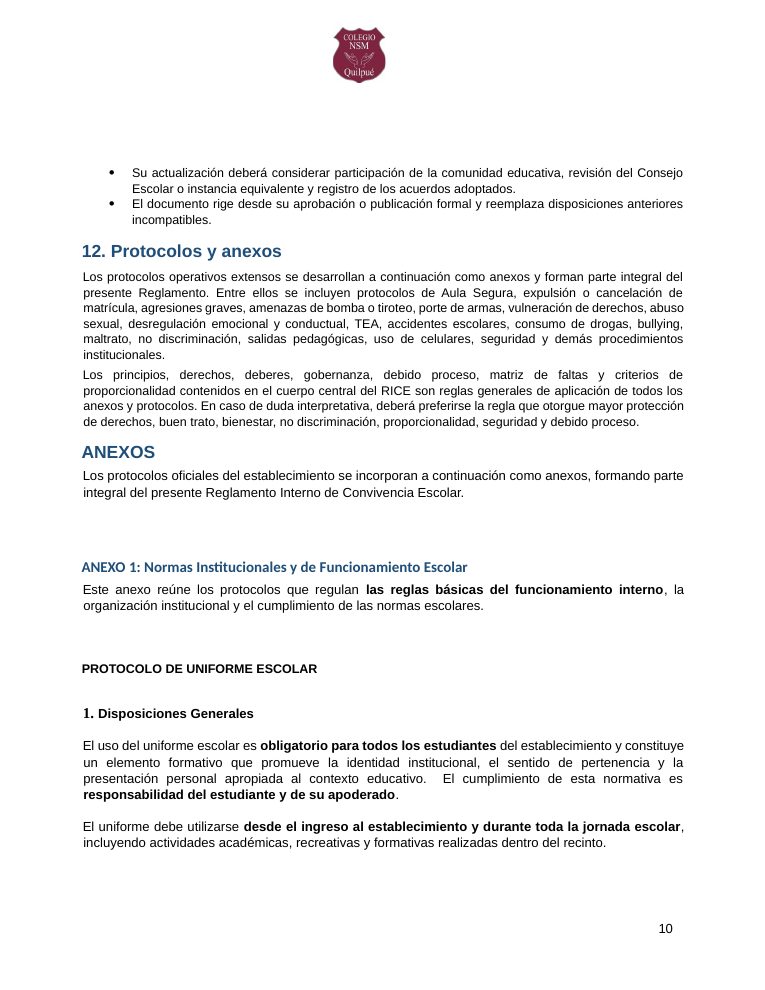 Página 10 del RICE Colegio NSM