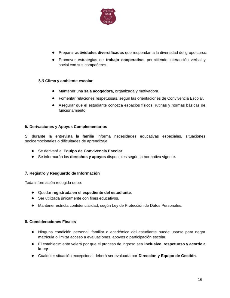Página 16 del RICE Colegio NSM