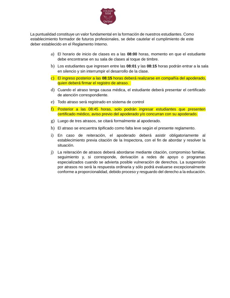 Página 25 del RICE Colegio NSM