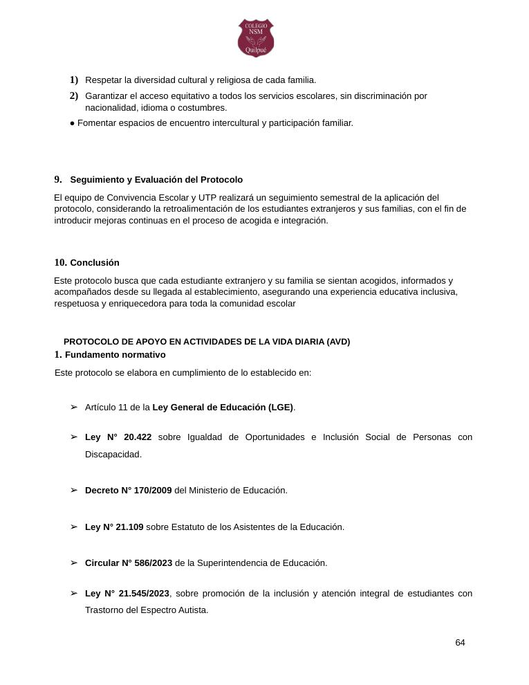 Página 64 del RICE Colegio NSM
