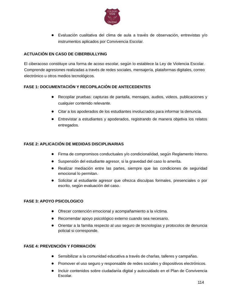 Página 114 del RICE Colegio NSM