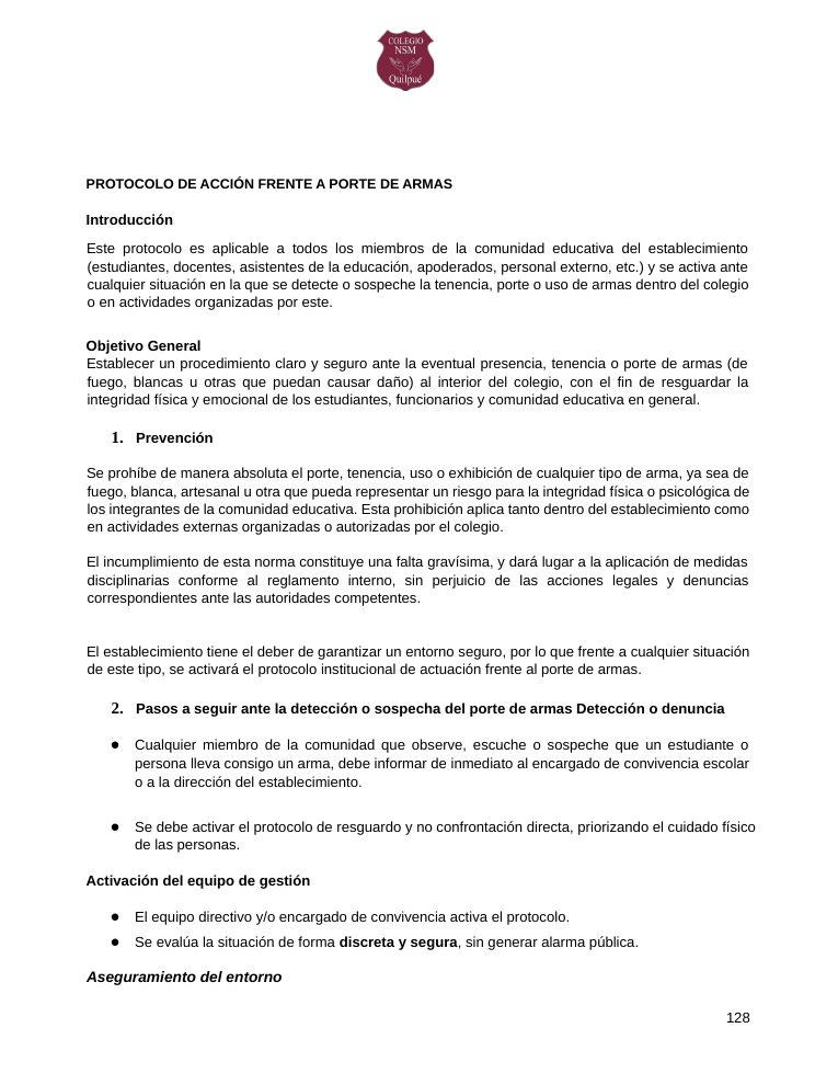 Página 128 del RICE Colegio NSM