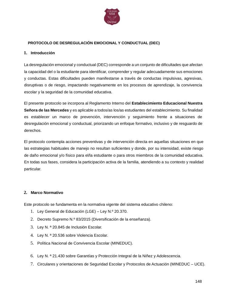 Página 148 del RICE Colegio NSM