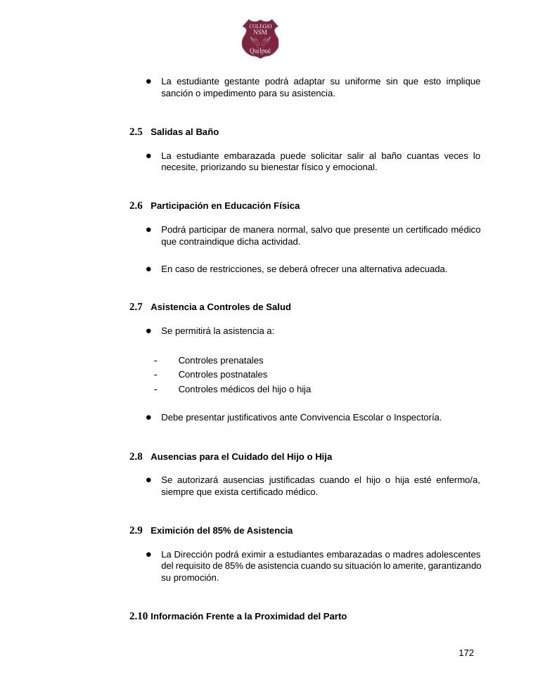 Página 172 del RICE Colegio NSM