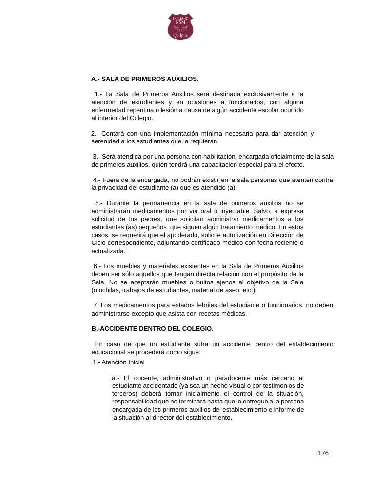Página 176 del RICE Colegio NSM