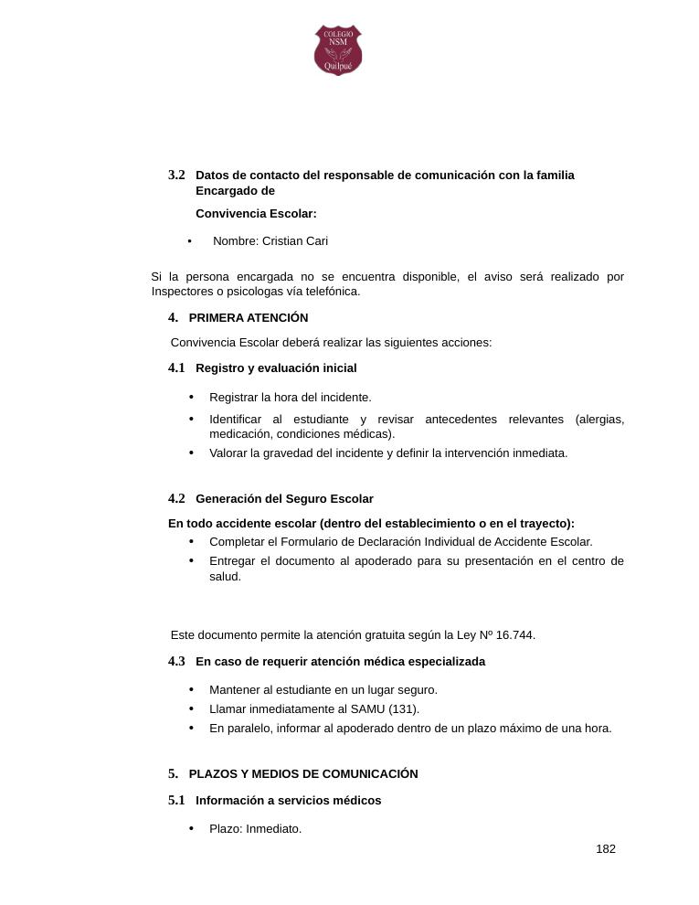 Página 182 del RICE Colegio NSM