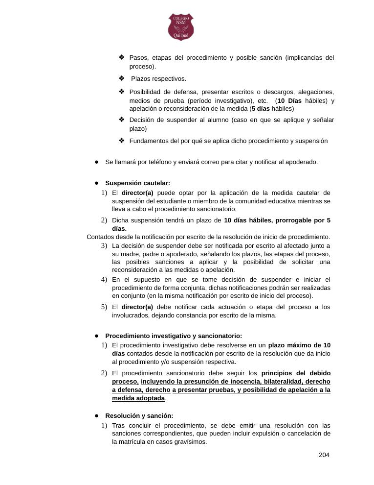 Página 204 del RICE Colegio NSM