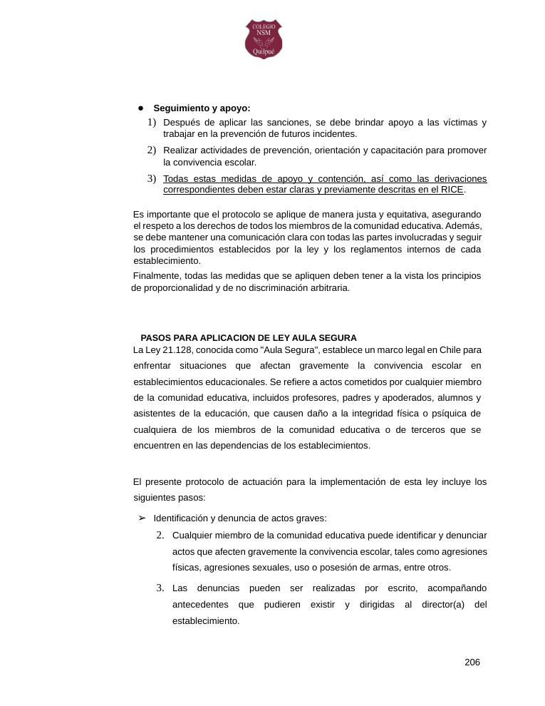 Página 206 del RICE Colegio NSM