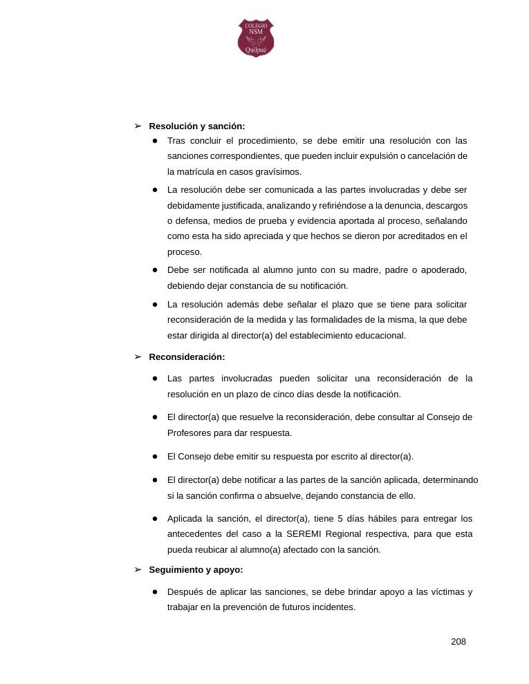 Página 208 del RICE Colegio NSM