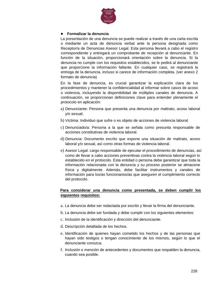 Página 226 del RICE Colegio NSM