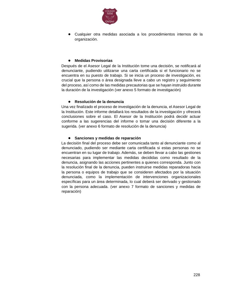 Página 228 del RICE Colegio NSM