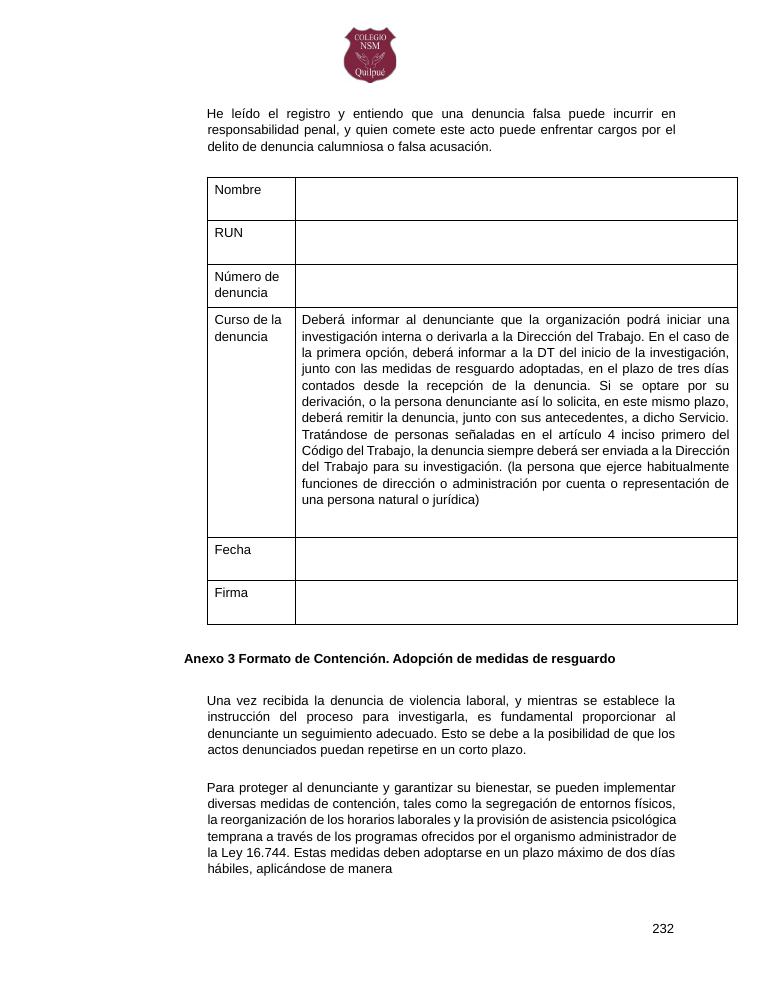 Página 232 del RICE Colegio NSM
