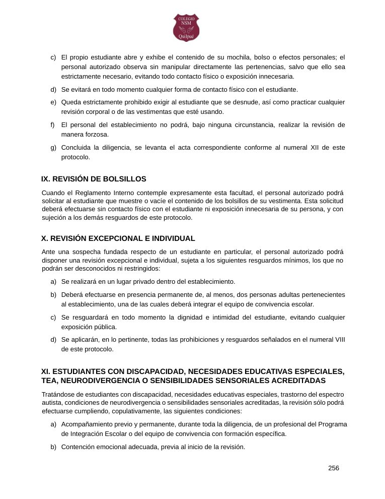 Página 256 del RICE Colegio NSM