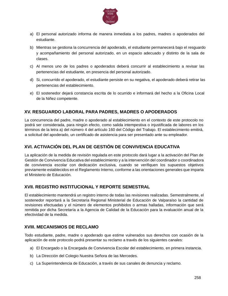 Página 258 del RICE Colegio NSM